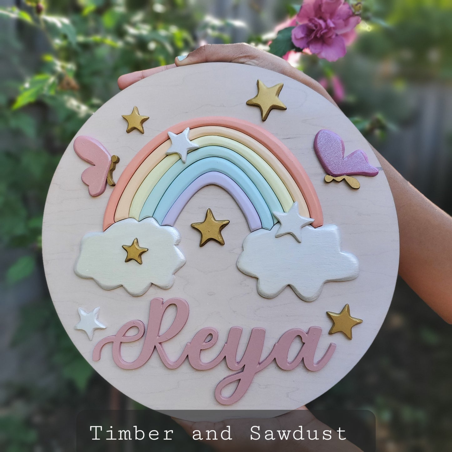 3d Round Floral name sign - baby girl - Rainbow