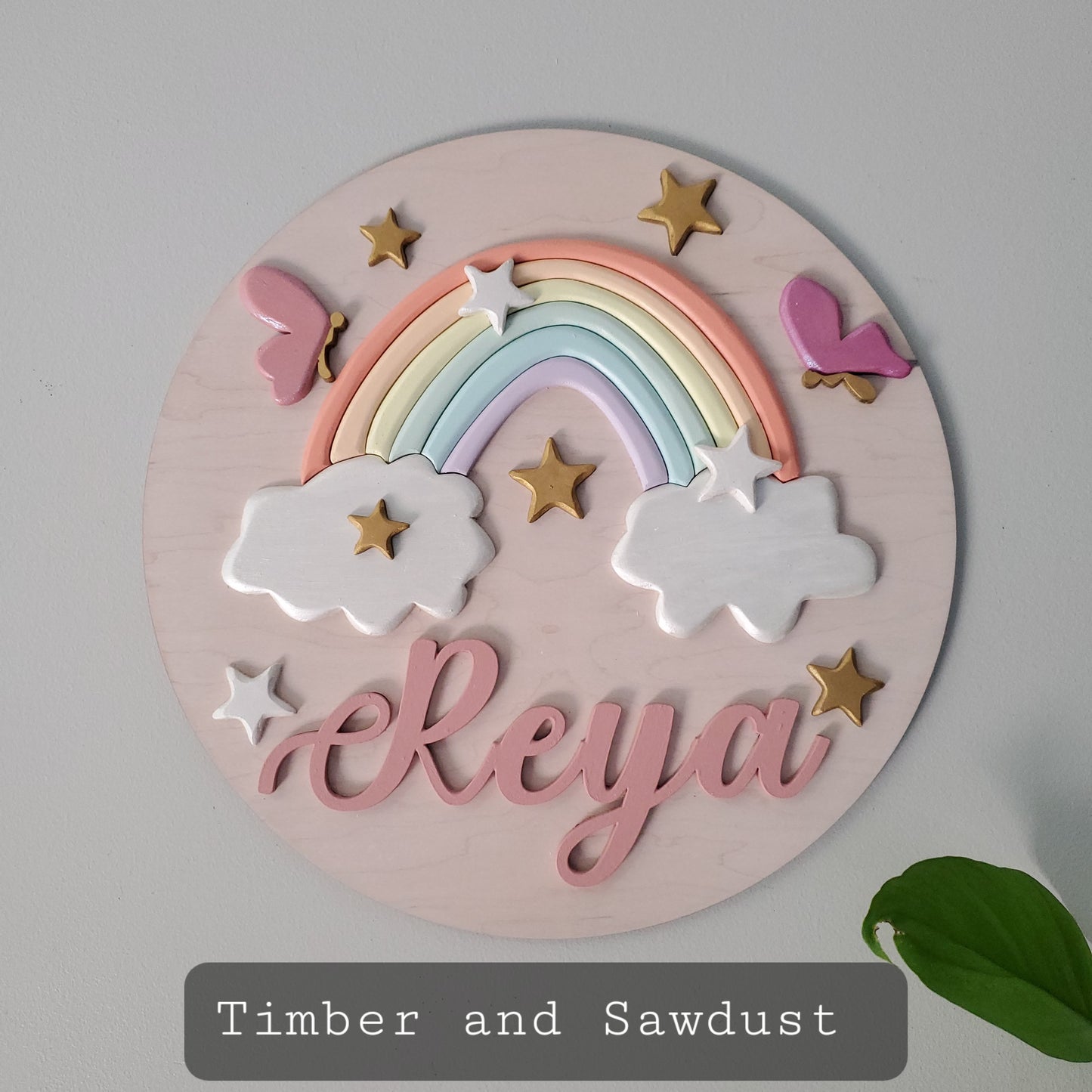 3d Round Floral name sign - baby girl - Rainbow