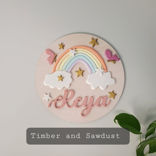 3d Round Floral name sign - baby girl - Rainbow