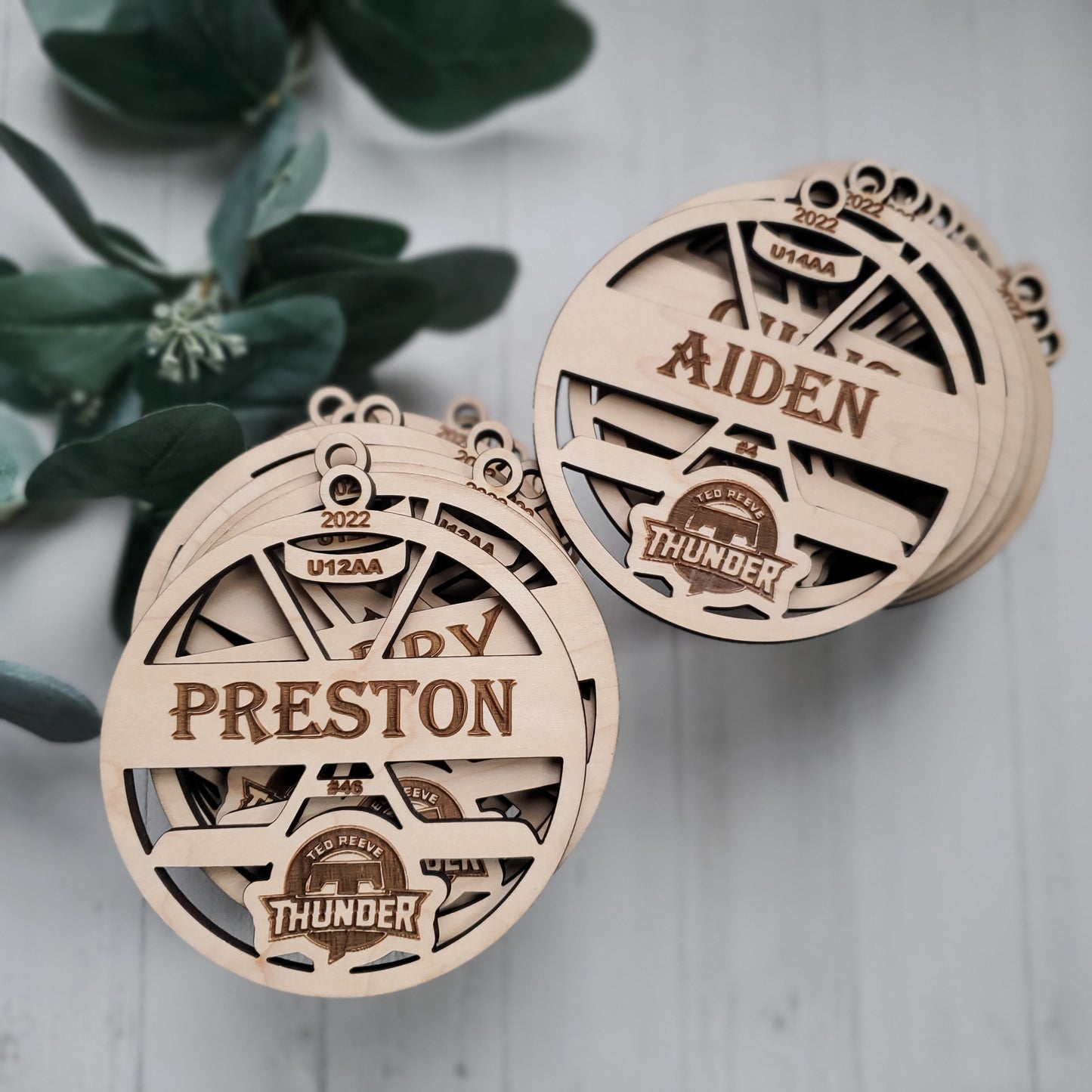 Personalized Hockey ornaments - 2 sticks with logo